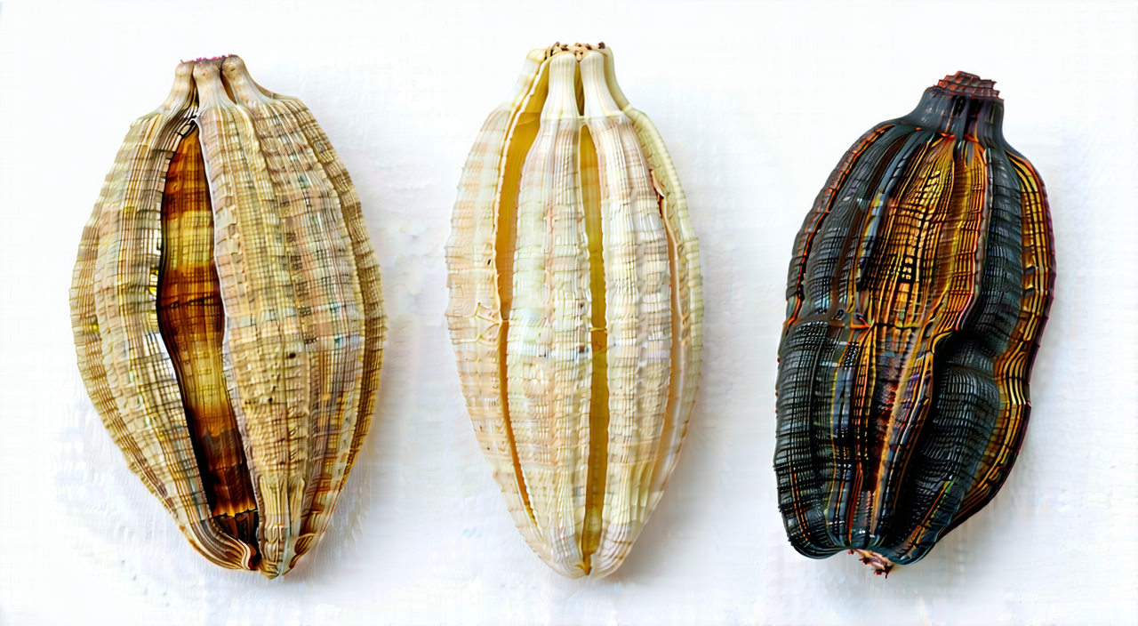 Appearance comparison of tsaoko, white cardamom, and black cardamom