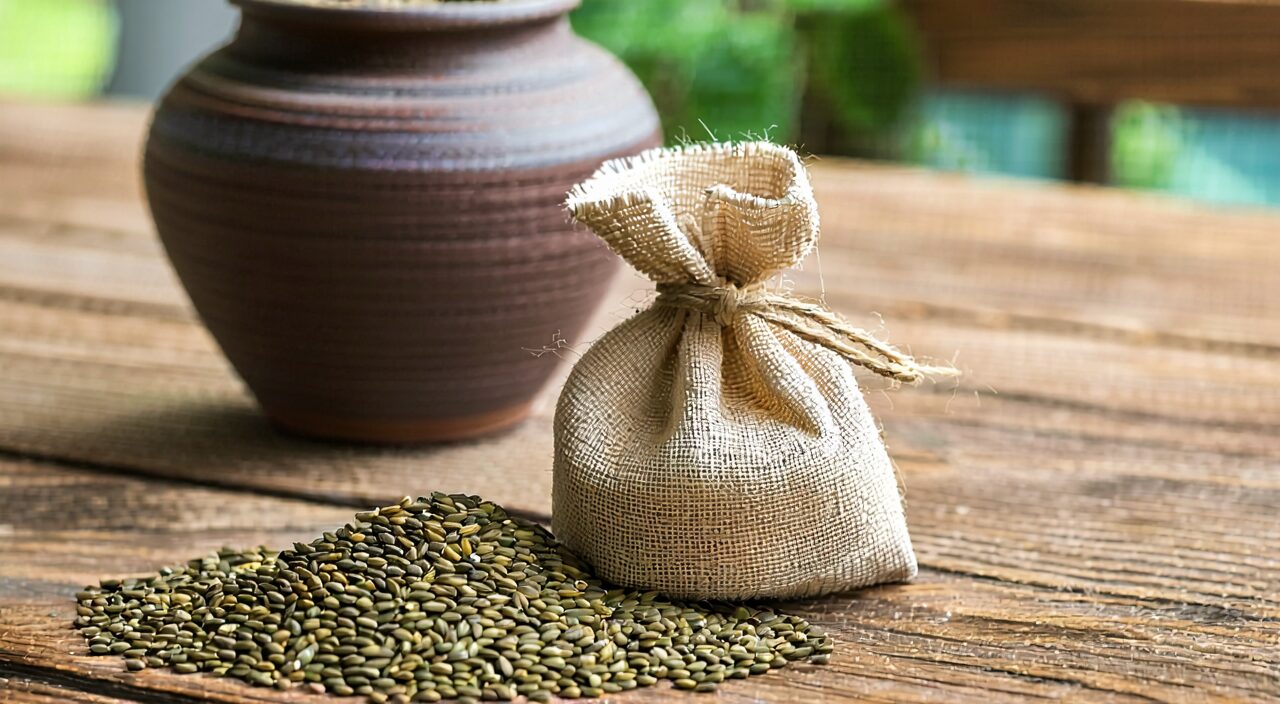 Preparation of Plantago seeds wrapped in gauze for decoction