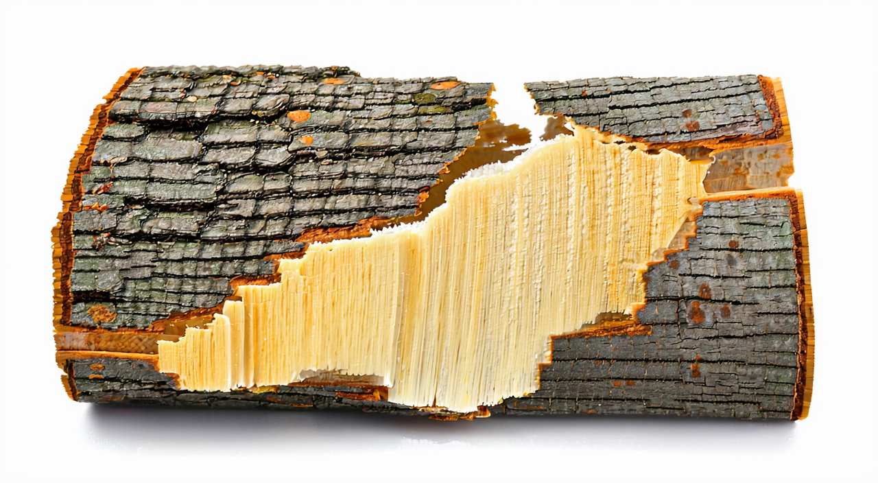Close-up of Chun Pi showing lenticels on outer bark and fibrous cross-section