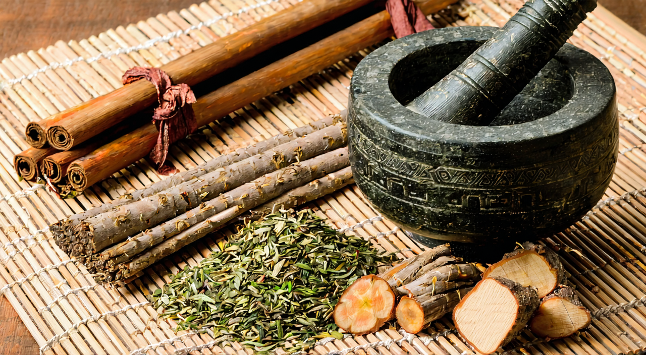 Combination of traditional herbs, illustrating formulas containing Chun Pi