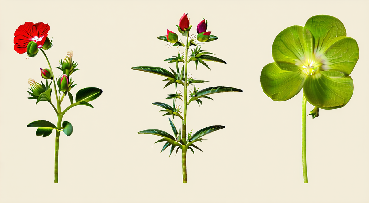 地锦草、老鹳草与马齿苋的植物形态对比