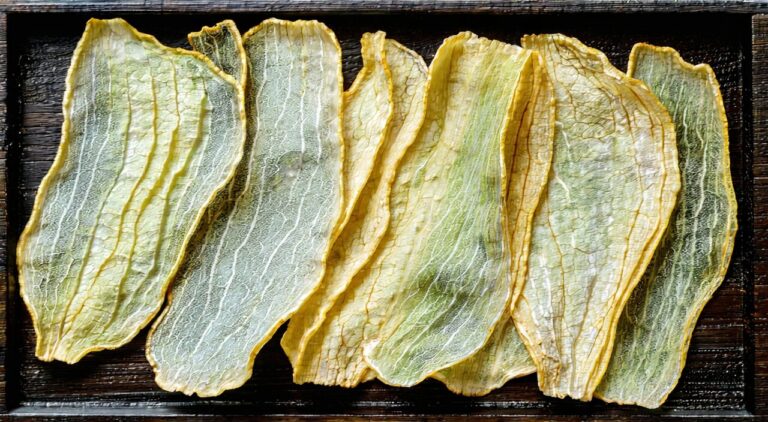 Thin slices of dried winter melon peel, a Chinese medicinal herb
