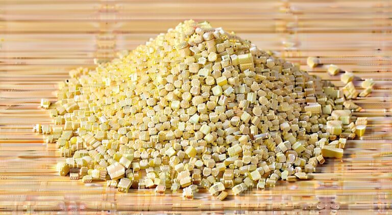 Close-up of processed Pinellia ternata slices, showing yellowish-white spherical granular appearance