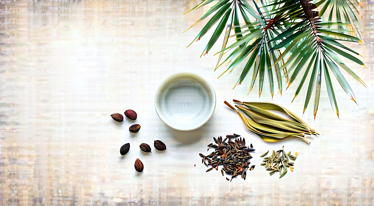 Torreya seeds with simple herbal materials on a light background, reflecting the application of traditional formulas