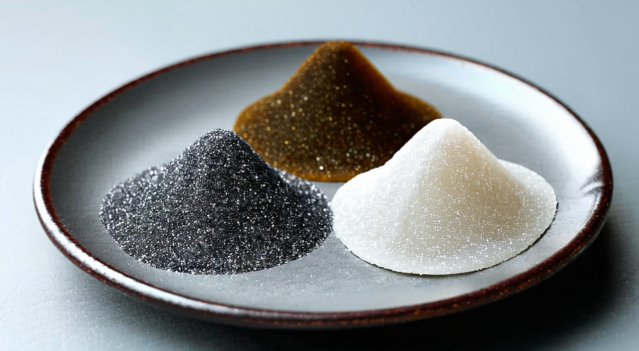 盐附子、黑顺片和白附片堆放在一起的外观特征