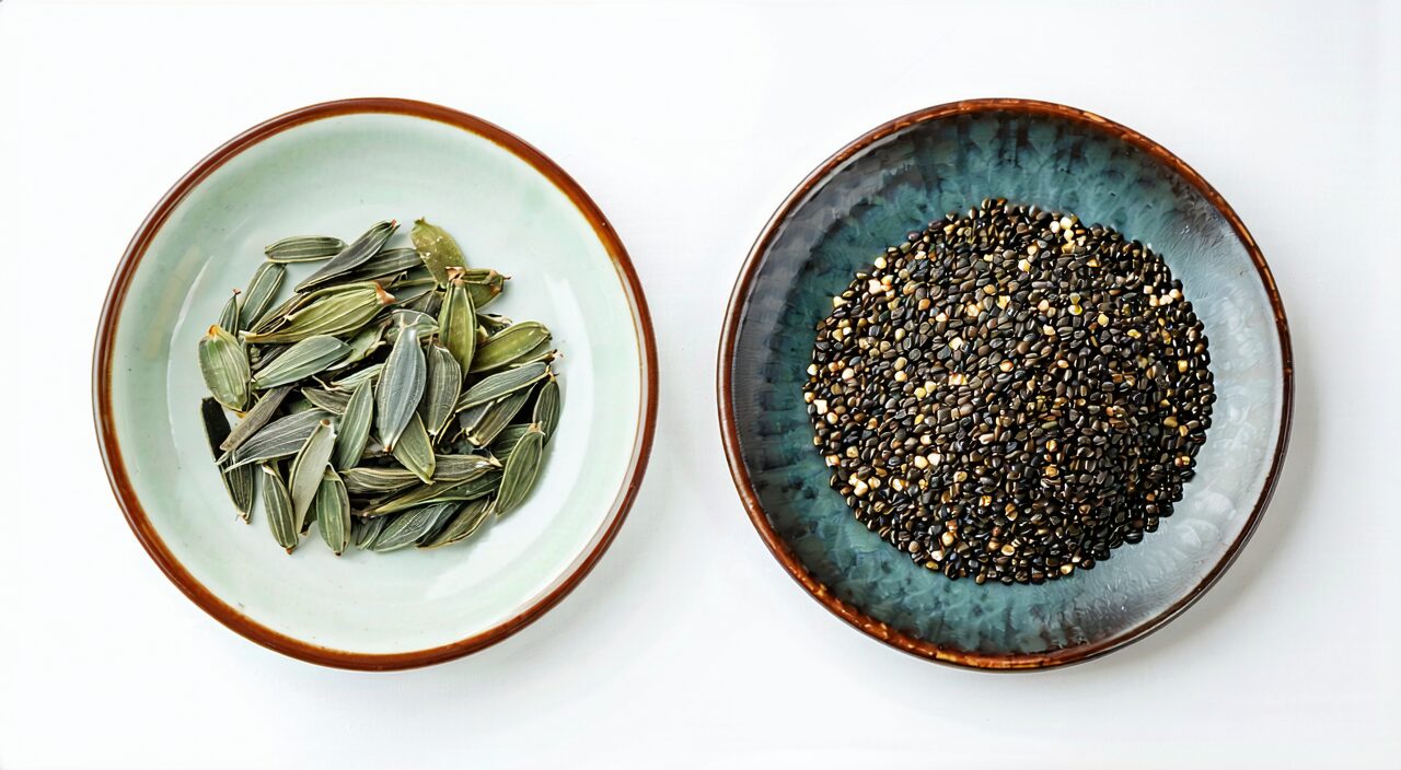 生瓜蒌子与炒瓜蒌子对比