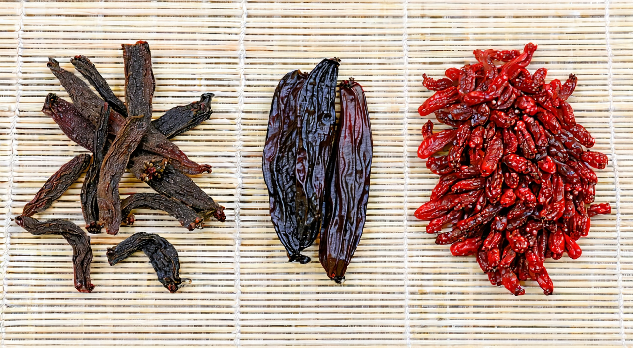 诃子、乌梅、五味子三种收涩类药材对比