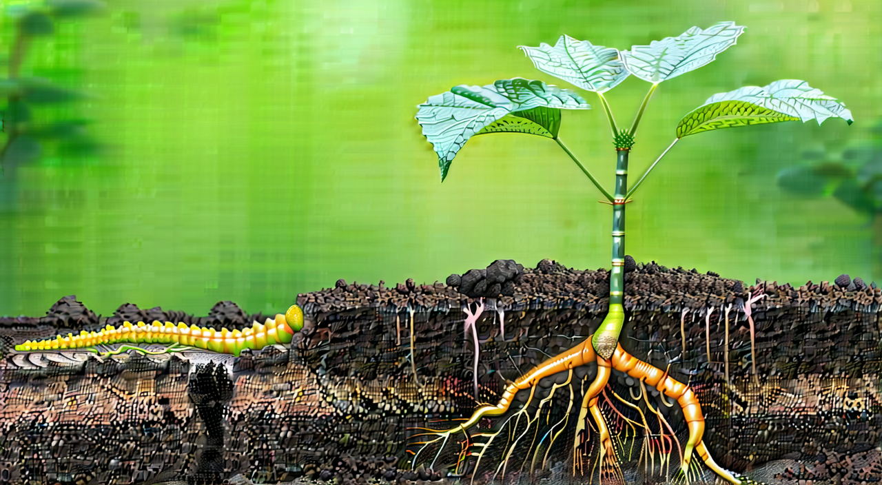 Structure of the underground rhizomes and roots of the Huzhang plant