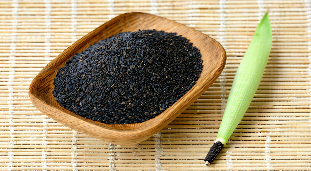 韭菜成熟种子采收干燥后的药材状态