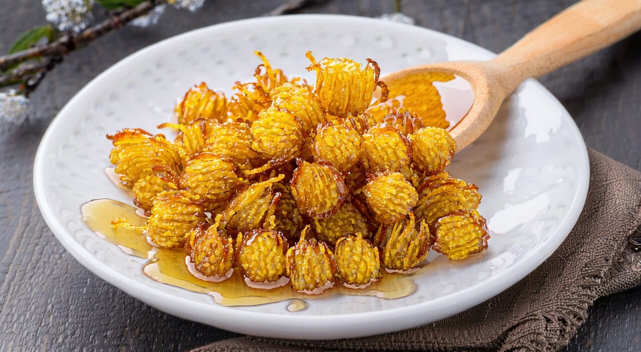 Honey-fried coltsfoot flower