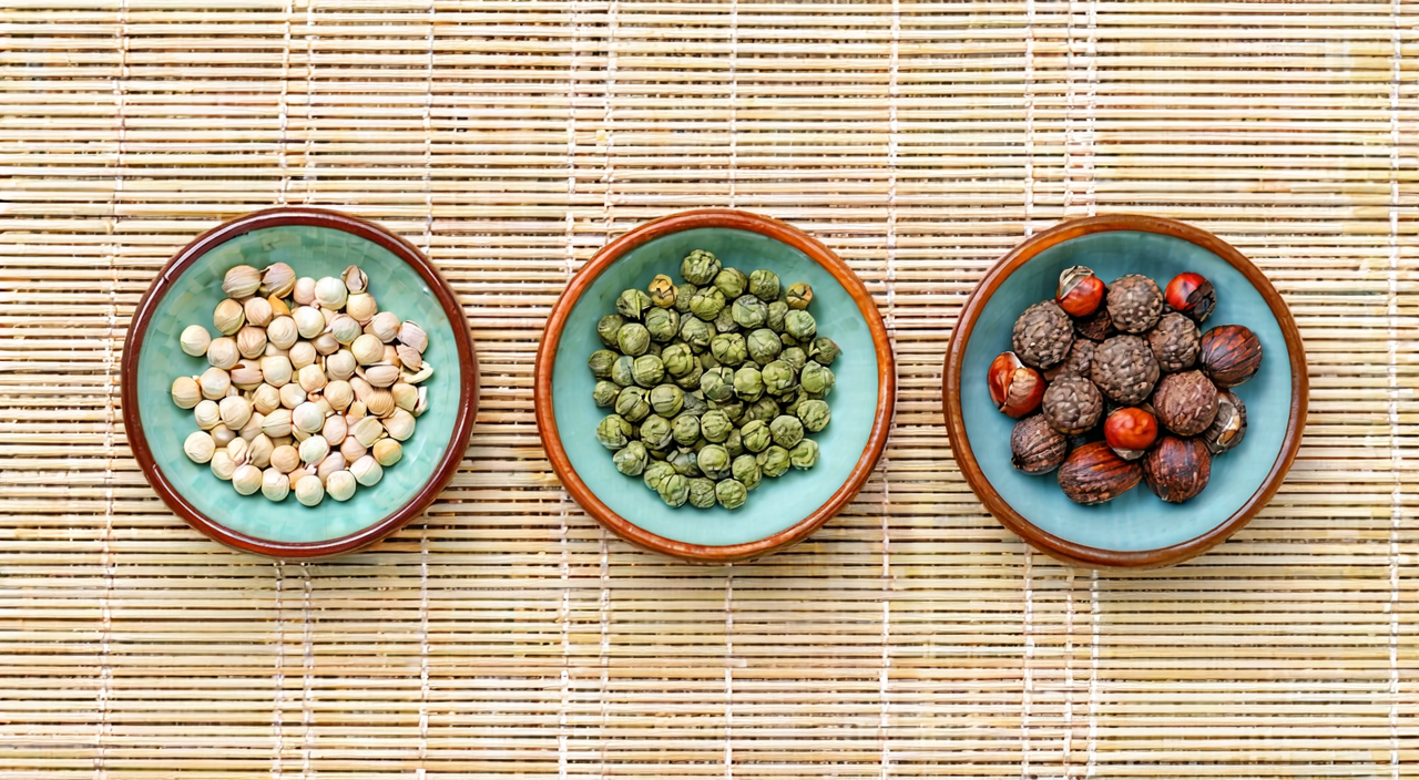 Comparison of lotus seed without plumule, lotus plumule, and gordon euryale seed