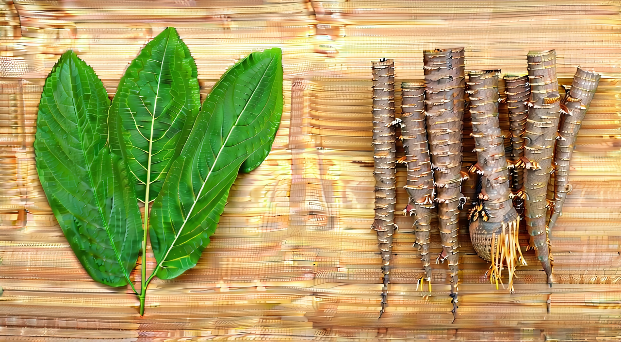 Comparison of the appearance of the whole Ma Lan plant and clean, dried roots
