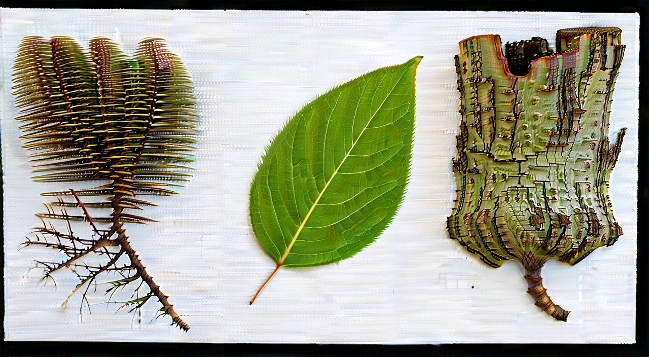 Comparison of the morphology and medicinal parts associated with Mao Dong Qing, holly leaves, and Jiu Bi Ying