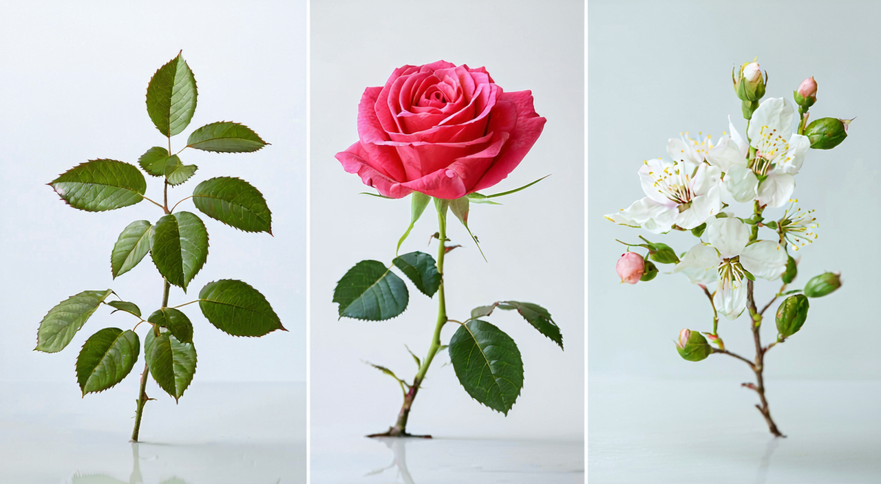 玫瑰花、月季花与梅花的外观对比