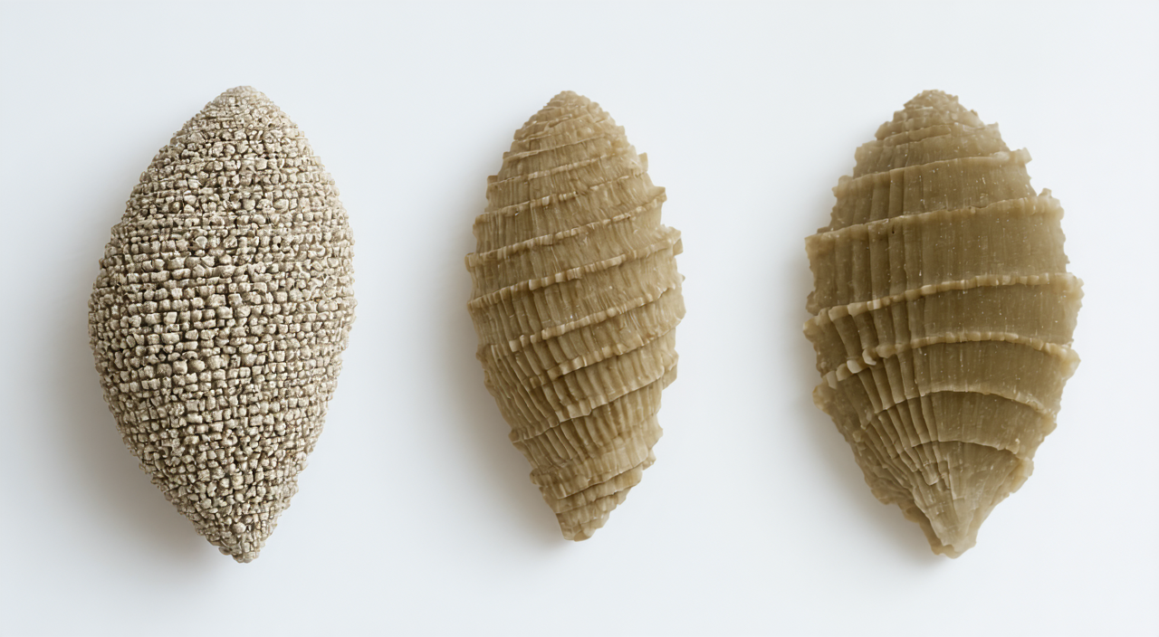 Visual comparison of three shell medicinals: oyster shell, clam shell, and ark shell
