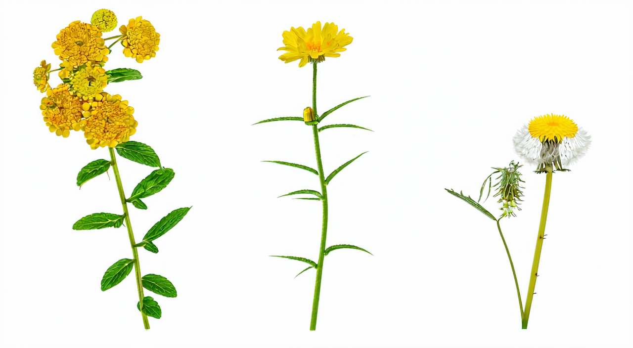 千里光、野菊花与蒲公英的形态对比
