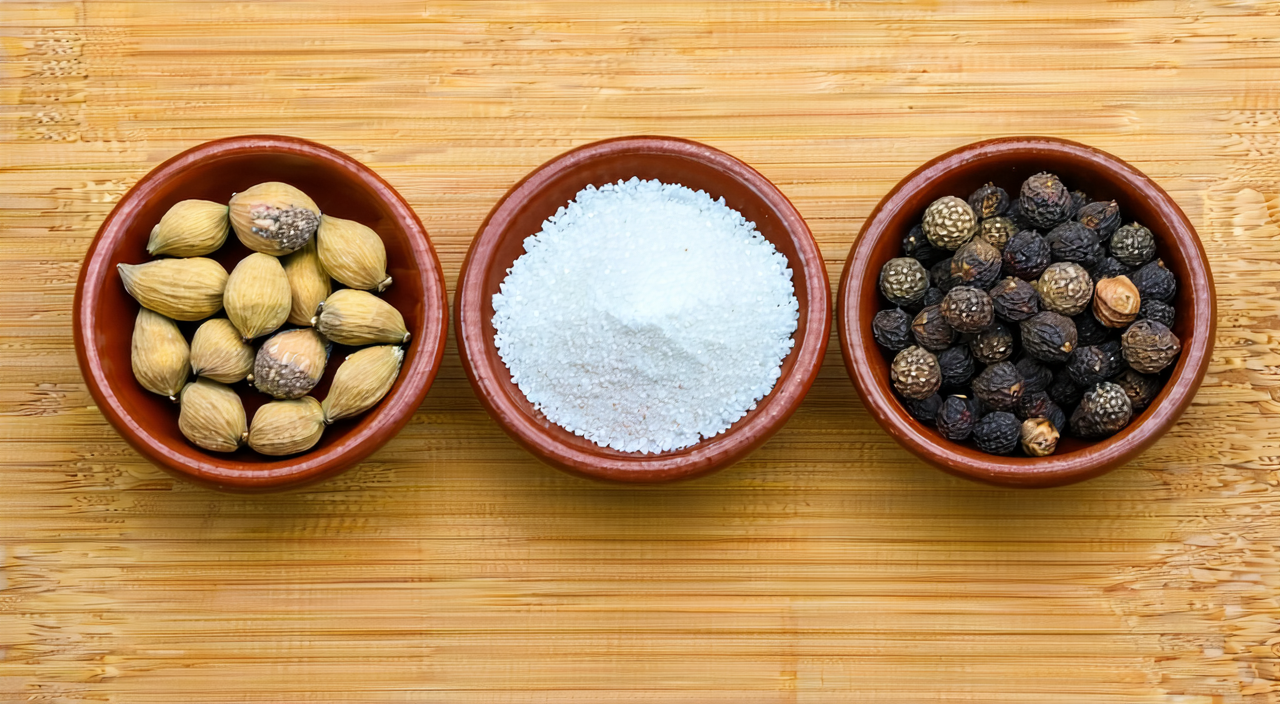 Comparison of nutmeg, white cardamom, and katsumadai seed