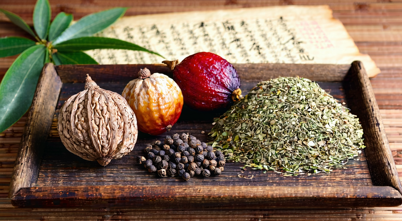 Nutmeg with commonly paired herbs and classical formula setting