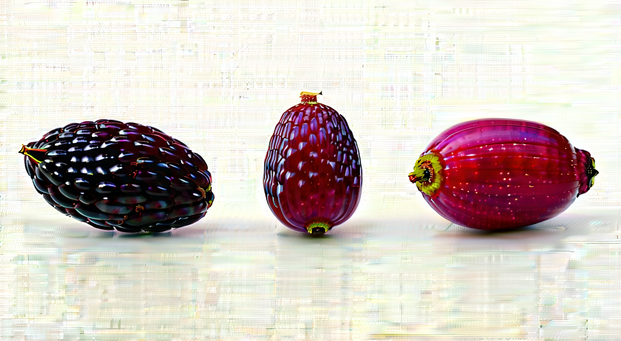 Comparison of mulberry, glossy privet fruit, and black goji berry appearance