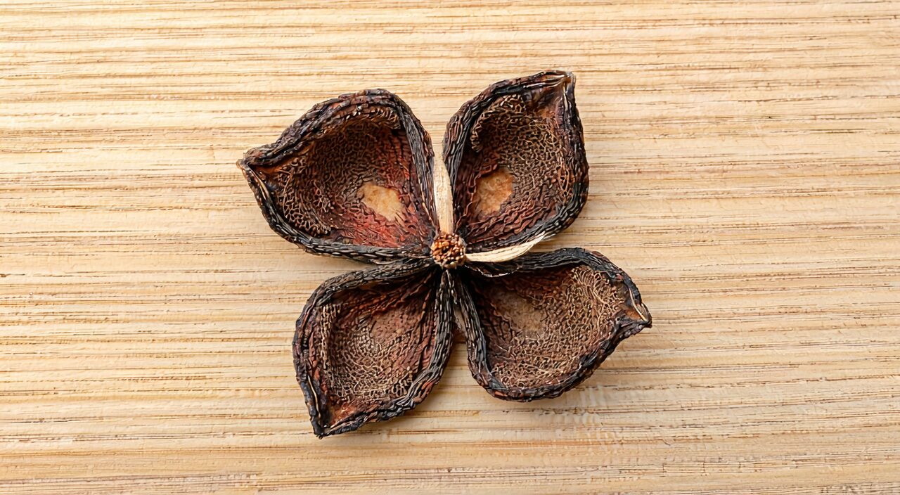 Features of the flat, disc-shaped four-lobed calyx of Shi Di