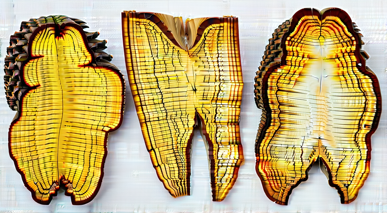 Pine knot pieces and the texture of their woody cross-sections