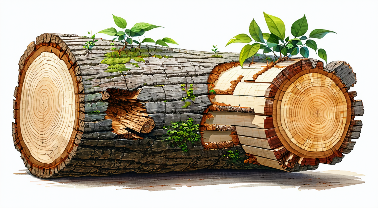 Illustration of the heartwood inside a sandalwood trunk and the surrounding sapwood