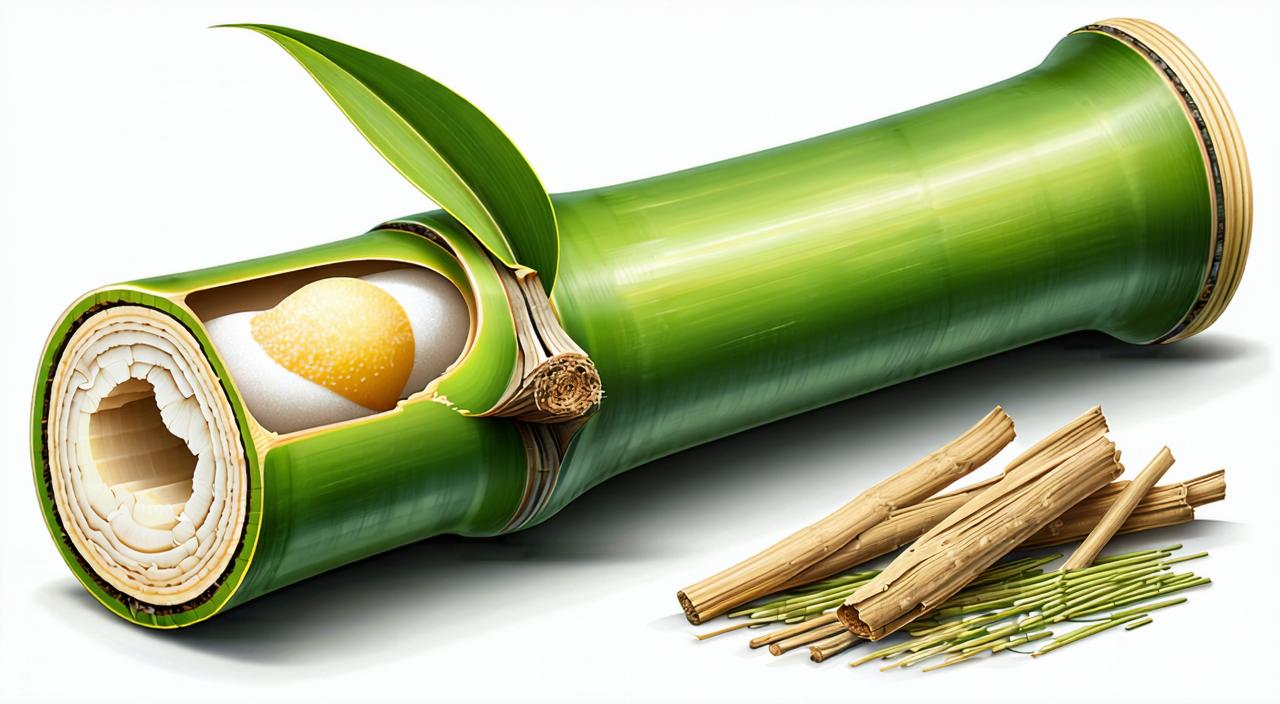 Illustration of Tianzhu Huang coagulate formed inside a bamboo stem