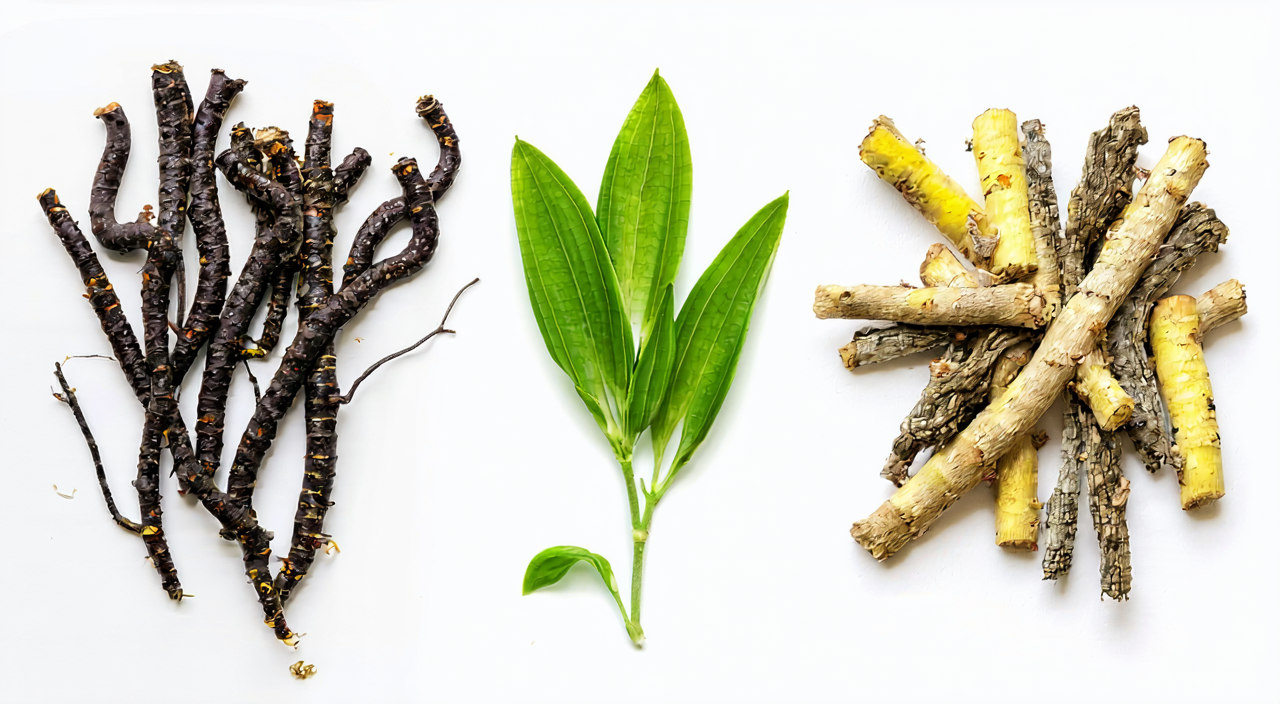 仙茅、淫羊藿与巴戟天形态对比