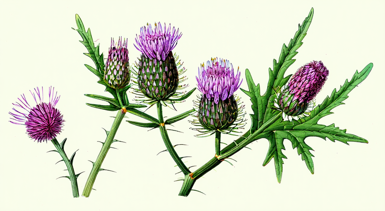 Identification features of Xiaoji: lanceolate leaves, marginal small spines and purple inflorescences