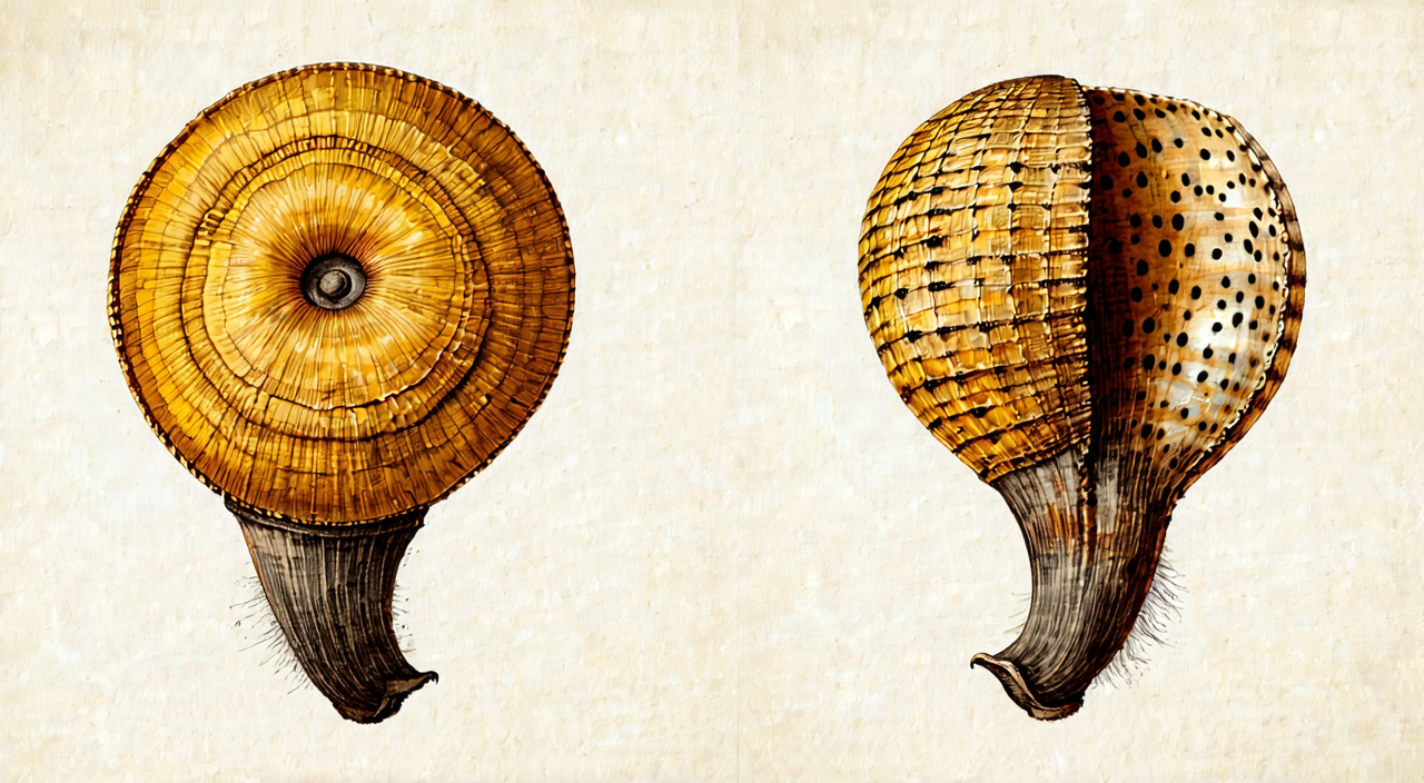 Morphological illustration of poppy capsule, showing the disc-shaped stigma at the top and yellowish-brown capsule shell features