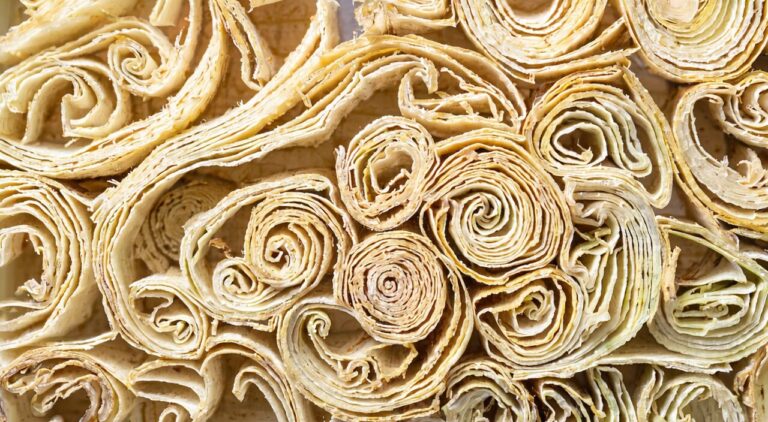 Dried curly thread-like strands of Bamboo Shavings