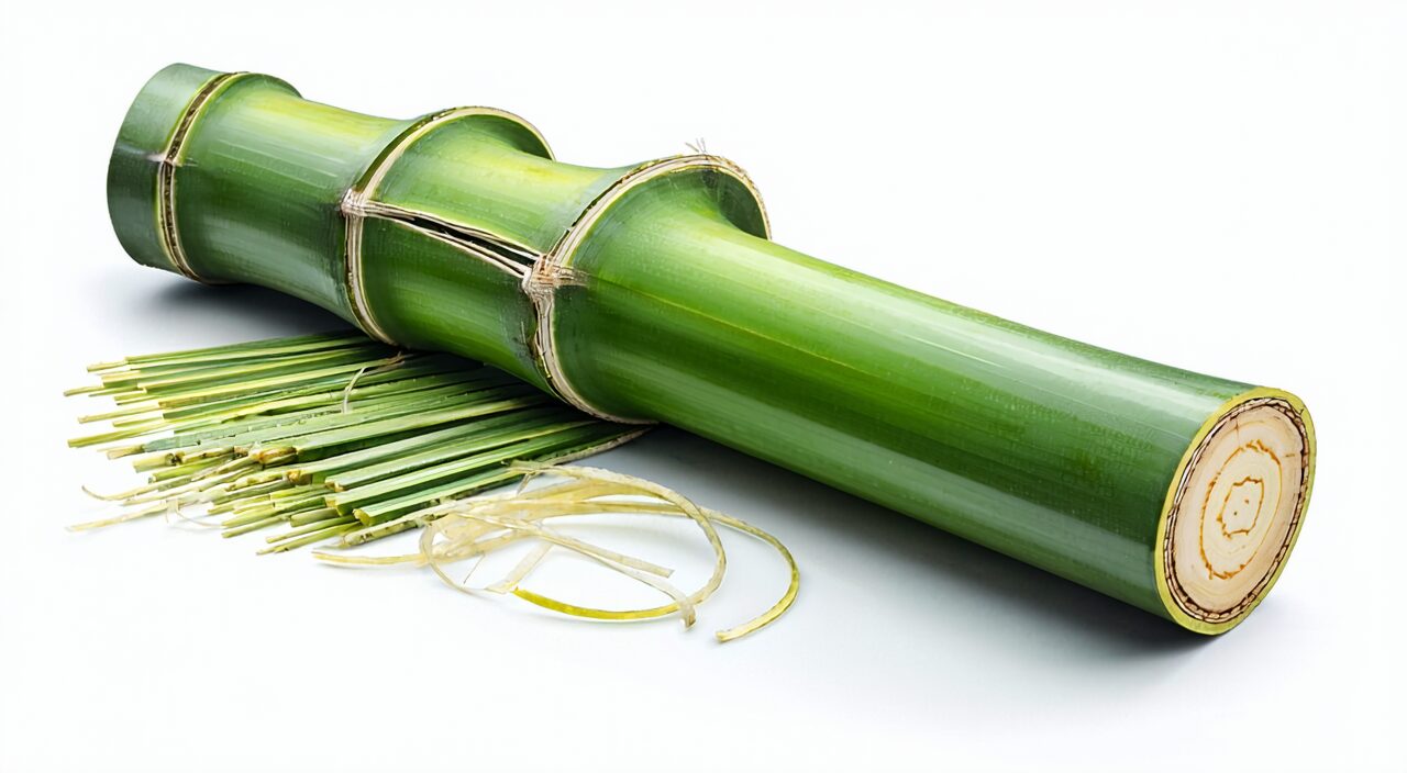 Illustration of scraping the inner layer from bamboo stem