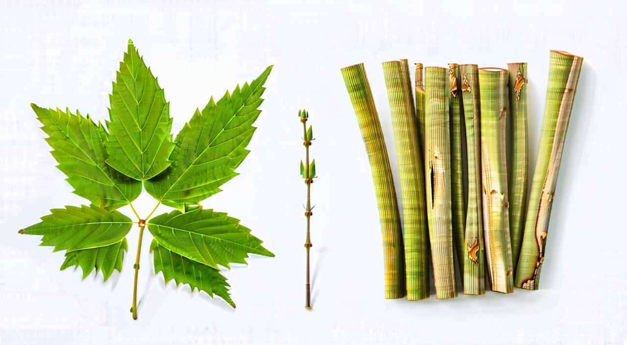 紫苏植株茎部与切段干燥紫苏梗的对照